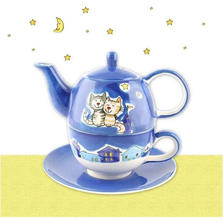 Mila Teekanne Mila Keramik Tee-Set- Tea for One NachtKatzen, 0,4 l, (Set, Tee-Set) – Bild 3
