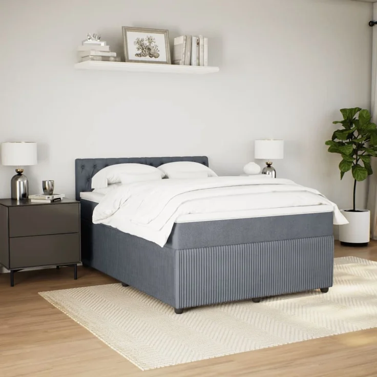 vidaXL Boxspringbett, mit Matratze, Samt Dunkelgrau, 140x200 cm – Bild 3