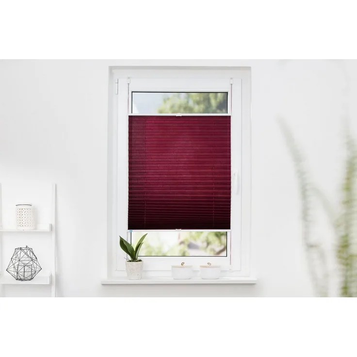 K-home 220120-2 Klemmfix-Plissee 50x130 cm (B x L) Bordeaux Lichtschutz +++ Moderne Crushed Optik +++