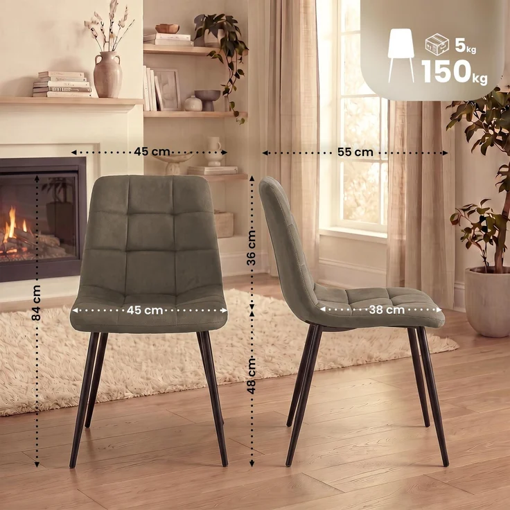 CLP 2er Set Esszimmerstuhl Tilde gepolstert mit Rückenlehne bis 150 kg belastbar - Farbe:taupe;Material:Samt – Bild 1