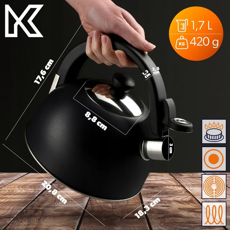 KADAX Induktionskessel Gas mit Pfeife 1,7 l traditionell – Bild 2