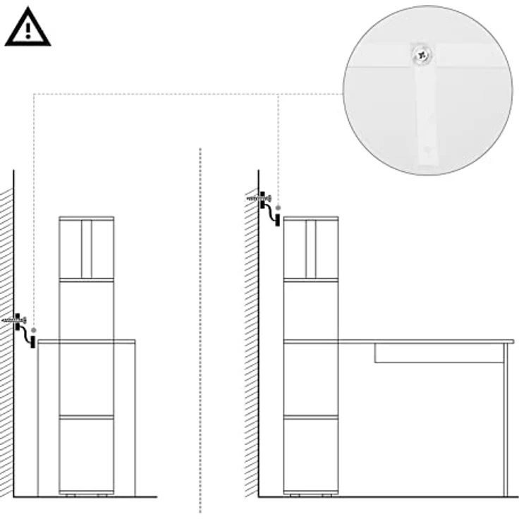 Mondeer Computertisch L-Förmig, Eckschreibtisch, mit 360 Grad Drehbarem Bücherregal für Arbeitszimmer Wohnzimmer Büro 157 x 45 x 130,5 cm, Weiß – Bild 10