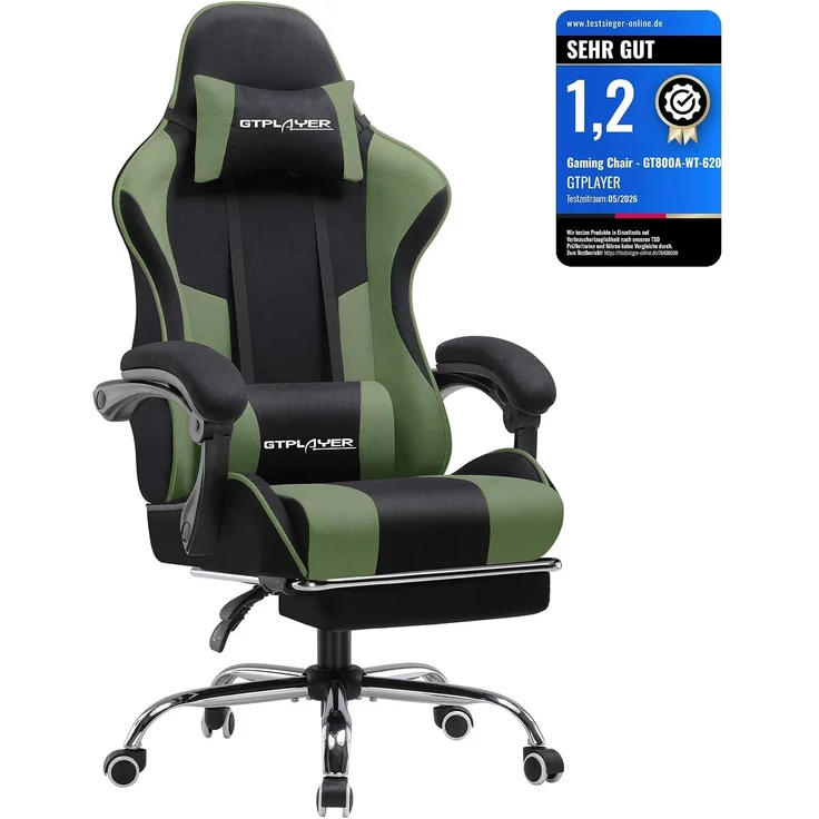 GTPLAYER Bürostuhl Gaming Stuhl Stoff Gaming Sessel Ergonomischer Gamer Stuhl mit Fußstütze, Kopfstütze Lendenkissen, Gepolstert Gaming Chair, Drehsessel – Bild 1