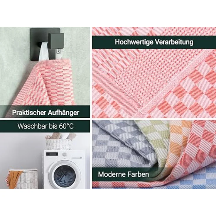ZOLLNER 20er Set Geschirrtücher Baumwolle in 46x70 cm - super saugstarke und robuste Küchentücher – waschbar bis 60°C – in rot kariert - Gastronomiequalität - Oeko Tex® Zertifiziert – Bild 5