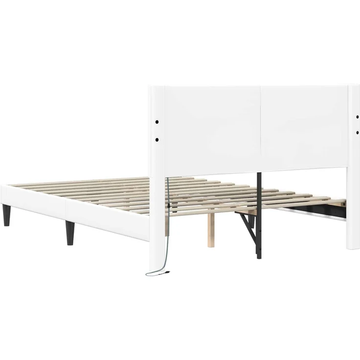 vidaXL Bettrahmen mit LED-Lichtleisten Weiß 140 x 190 cm Kunstleder 42028023 – Bild 8