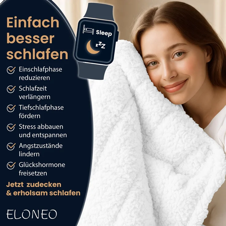 ELONEO Sherpa Fleece Gewichtsdecke 200x200cm 9kg, Oeko-Tex Zertifiziert, Entspannungsdecke & Anti-Stress Therapiedecke, schwere Decke zum Schlafen, weiß – Bild 3