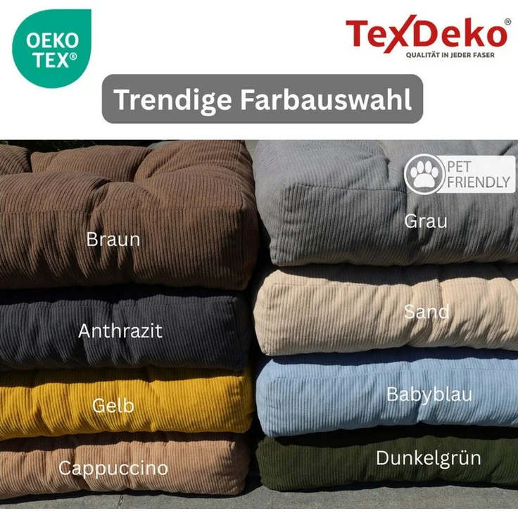 TexDeko Palettenkissen TexDeko Garden 2-TLG Palettenkissen-Set wasserabweisend gesteppt Cord, 1x Palettenkissen (Sitzkissen) + 1x Rückenkissen, Premium Qualität – Bild 4