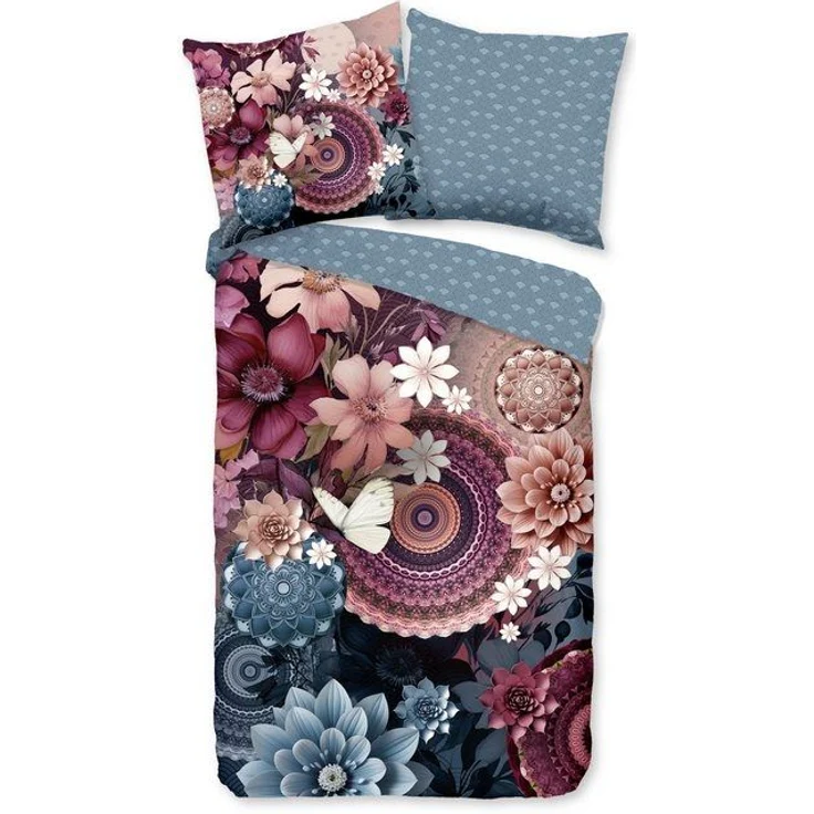 hip Satin Bettwäsche 135x200 Asher Mandala Blüten Schmetterling aubergine blau 33138 – Bild 4