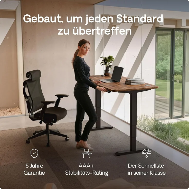 Desktronic Höhenverstellbarer Schreibtisch aus massivem Nussbaumholz (200x80 cm) – Elektrisch höhenverstellbar mit flüsterleisem Dual-Motor & Touchscreen – Hohe Tragfähigkeit – Stehtisch HomePro – Bild 2