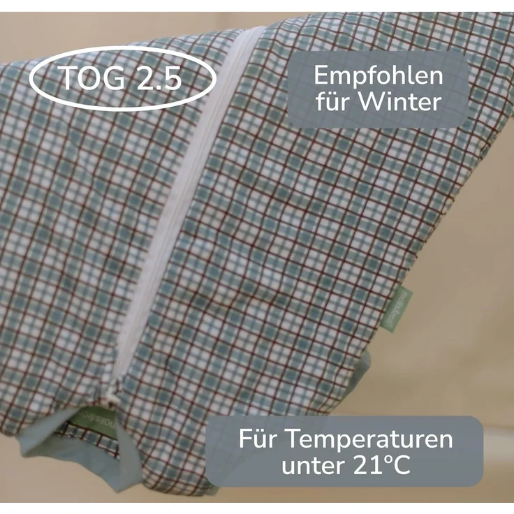 molis&co - Baby Schlafsack ärmellos - Ideal für den Winter - Babyschlafsack tog 2.5 ohne Ärmel - 100% Baumwolle (Oeko-TEX 100), Premium Qualität - Merlot Check (85 cm, 6-18 Monate) – Bild 3
