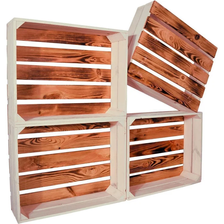 CHICCIE 4 Set Holzkiste Grete 50x40x15cm - Geflammt Weiß Obstkiste Dekokiste Weinkiste – Bild 6