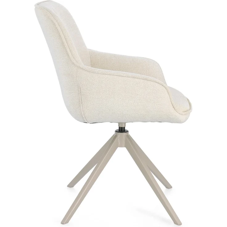 Esszimmerstuhl Matilda mit Armlehne, Stoffbezug modern drehbar, beige Moon, gepolstert, Metallgestell – Bild 2