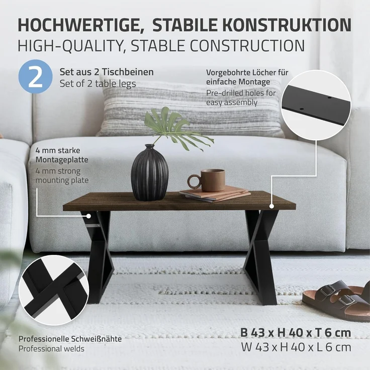 ML-DESIGN Tischbein 2er Set Tischgestell Tischkufen Möbelfüße aus Stahl Industriedesign, Kufengestell Bankkufen X-Form Schwarz Bankbeine für DIY-Projekte – Bild 2