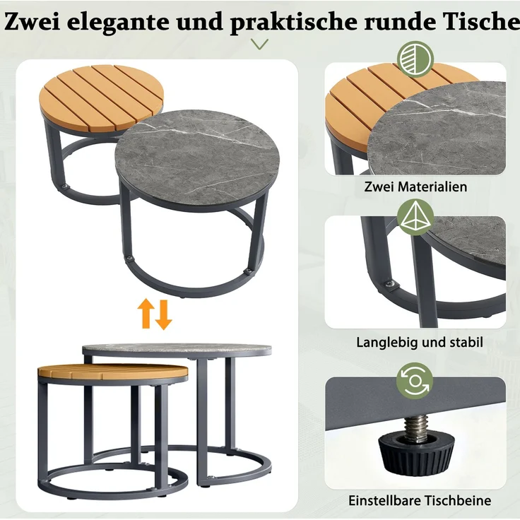 Merax Gartenlounge-Set, 6-Sitzer Gartenmöbel-Set Sitzgruppe mit 2 stapelbaren Couchtische, grau – Bild 6
