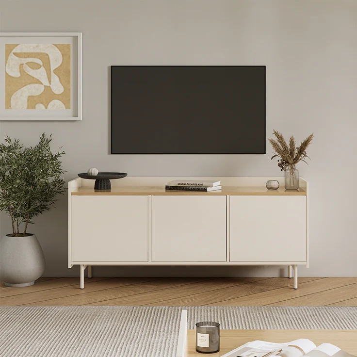Lowboard Velina Creme 140 x 63 cm mit 3 Türen Vicco – Bild 3