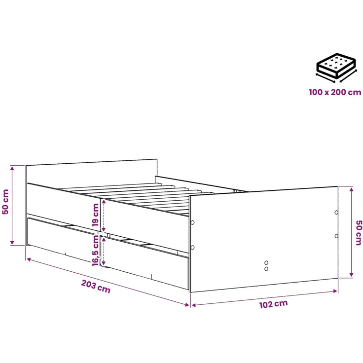 vidaXL Bettrahmen Schwarze Eiche 100 x 200 cm Holzwerkstoff 3446582 – Bild 8
