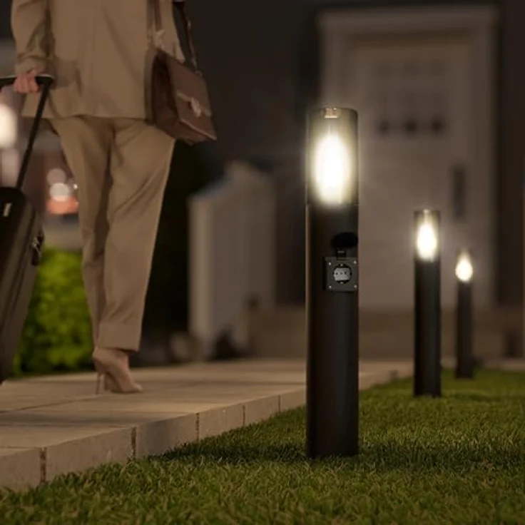 SSC-LUXon LED Gartenstrahler VARDA Außen Wegeleuchte mit Steckdose E27 Höhe 50 cm IP44 schwarz – Bild 5