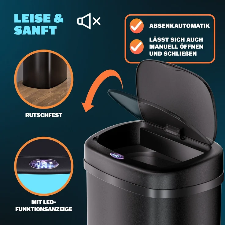 MONZANA® Mülleimer mit Sensor Küche 50L Schwarz – Bild 5