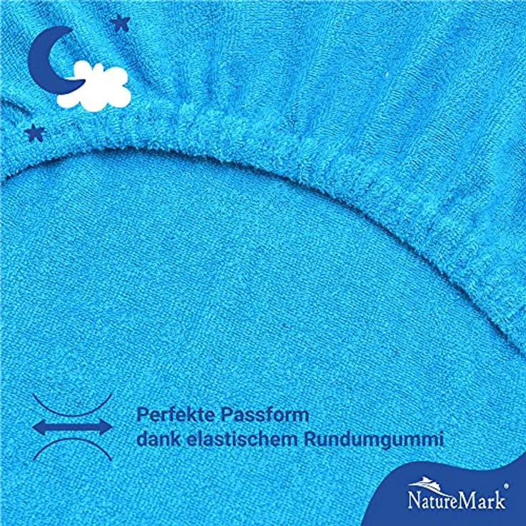 NatureMark Spannbettlaken Frottee Spannbettlaken, 80% Baumwolle / 20% Polyester, Gummizug: rundum, (2 Stück), 2er Set Kinder Spannbettlaken Frottee, Spannbetttuch 80% Baumwolle / 20% Polyester, für Babybett und Kinderbett, 70x140 cm - Türkis – Bild 4