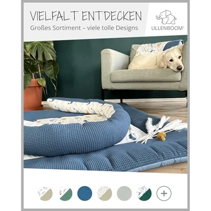 ULLENBOOM ® Wickelauflage 85x75 cm Waffelpiqué Blau Wale (Made in EU) - Wickelunterlage Waschbar und für Unterwegs geeignet, Bezug: 100% OEKO TEX Baumwolle, Wickeltischauflage 75x85 – Bild 8