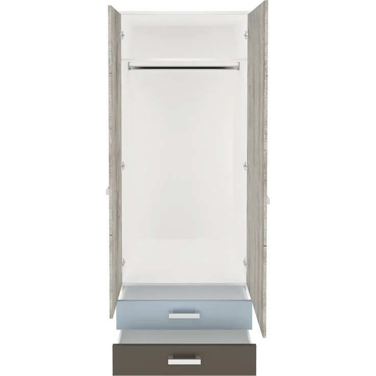 Jugendzimmer Komplett-Set mit Bett 140x200 cm mit Kleiderschrank LEEDS-10 in Sandeiche Nachbildung mit weiß, Lava und Denim Blau – Bild 7
