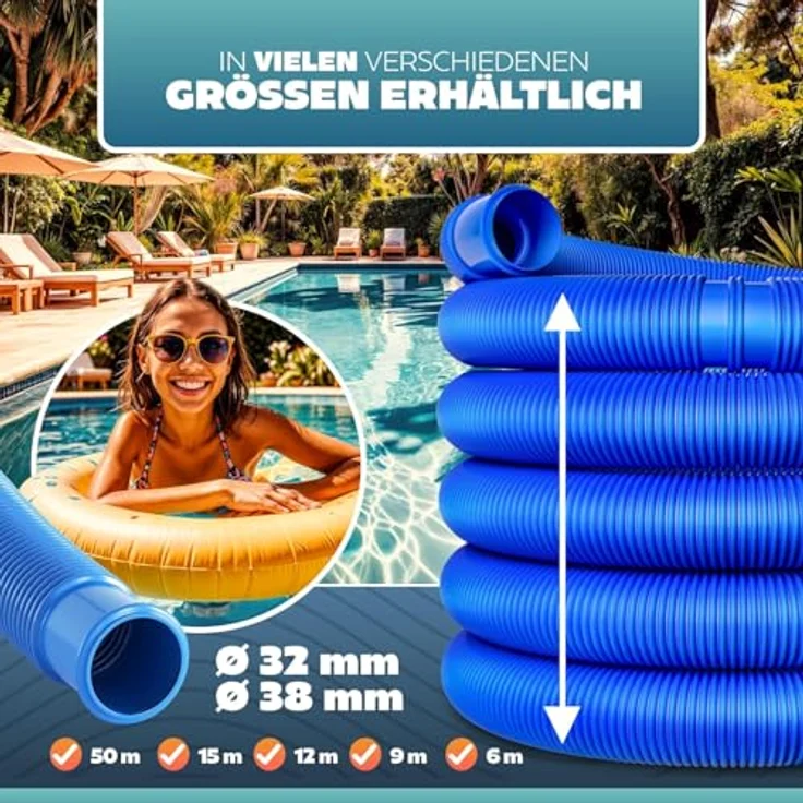 poolomio Poolschlauch 38mm / 50 m für Poolpumpen, hochwertiger Wasserschlauch flexibel, UV & Chlorwasser-beständiger Schwimmbadschlauch, Pumpenschlauch, Poolschläuche aus Europa, Blau – Bild 4