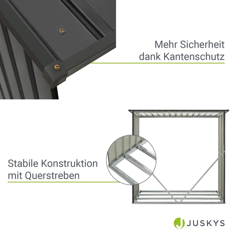Juskys Holzunterstand Enno für Brennholz außen - Kaminholzregal aus Stahl - Unterstand für Kaminholz aus Metall in Anthrazit - Brennholzregal – Bild 5