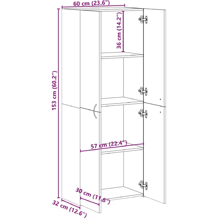 vidaXL Aktenschrank Betongrau 60x32x153 cm Holzwerkstoff 3276647 – Bild 8