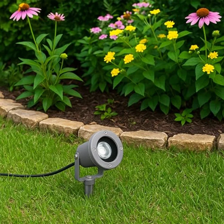 SSC-LUXon LED Gartenstrahler mit Erdspieß, schwenkbarer Kopf, 3W GU10, drei einstellbare Lichtfarben (3CCT), silber/grau, IP65 – Bild 5