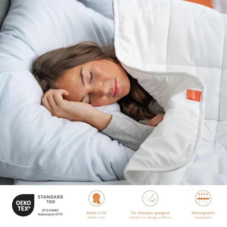 sleepling 191122 2er Set Komfort 100 Kopfkissen, Ökotex, waschbar bis 60 Grad, Made in EU, Füllmengengarantie, Größengarantie, 80x80 cm, weiß – Bild 3