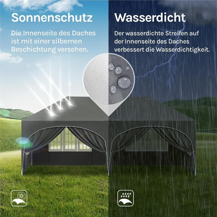 WOLTU Pavillon, Faltpavillon 3x6 m, mit 6 Seitenwänden, Partyzelt wasserabweisend UV-Schutz 50+, höhenverstellbarer Gartenpavillon, mit Tragetasche, für Outdoor Garten Camping Grau – Bild 2