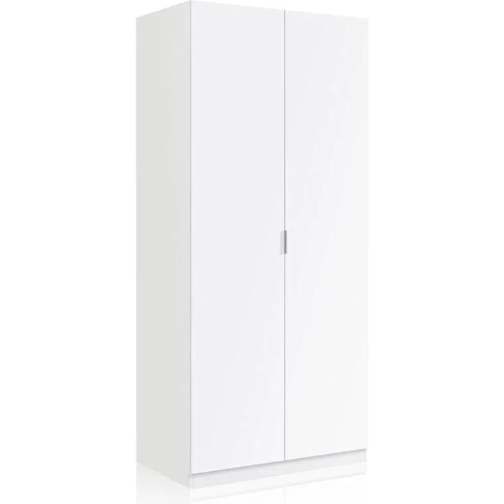 Habitdesign, Kleiderschrank – 2-türiger Schlafzimmerschrank in Mattweiß, platzsparend mit viel Stauraum, Maße: 81 x 180 x 52 cm (B x H x T), Modell Low Cost – Bild 5