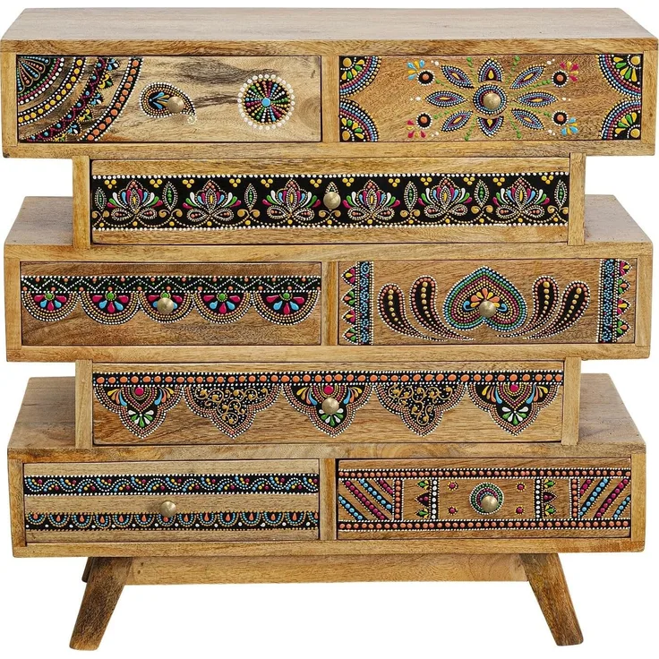 Kare Design Kommode Menorca Butterfly, Braun, Kommodenschrank, Schrank, Aufbewahrung, mit 8 Schubladen, Mango Massivholz, Schlafzimmer, 65 x 65 x 30 cm (H/B/T)