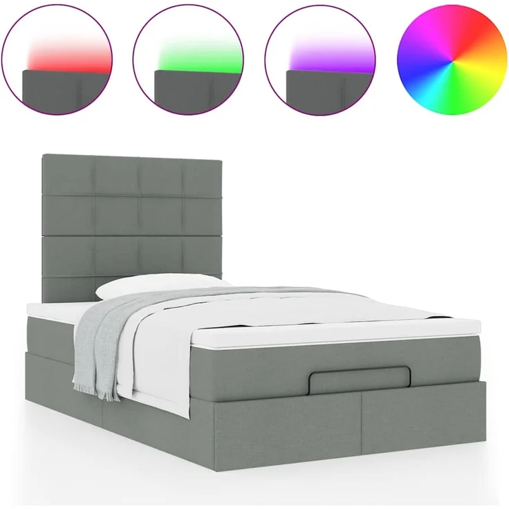 vidaXL Ottoman-Bett mit Matratze & LEDs Dunkelgrau 120x190 cm Stoff 3313990 – Bild 4