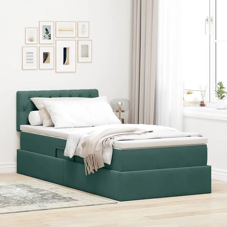 vidaXL Aufbewahrungsbett mit Kopfteil Dunkelgrün 90 x 200 cm Samt 3370794 – Bild 1