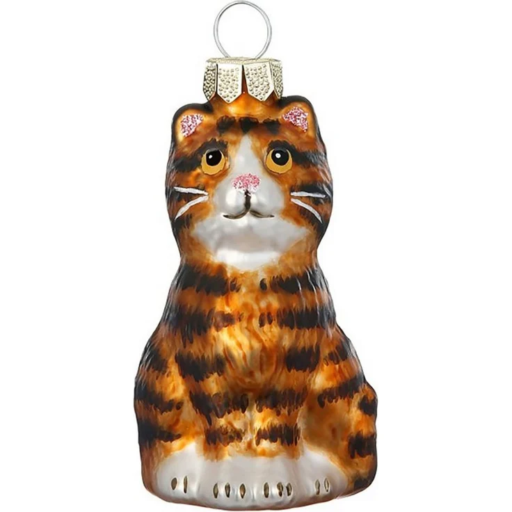 Holly & Jolly Christbaumschmuck, Christbaumschmuck Glas 7cm Tigerkatze Figur Braun – Bild 2
