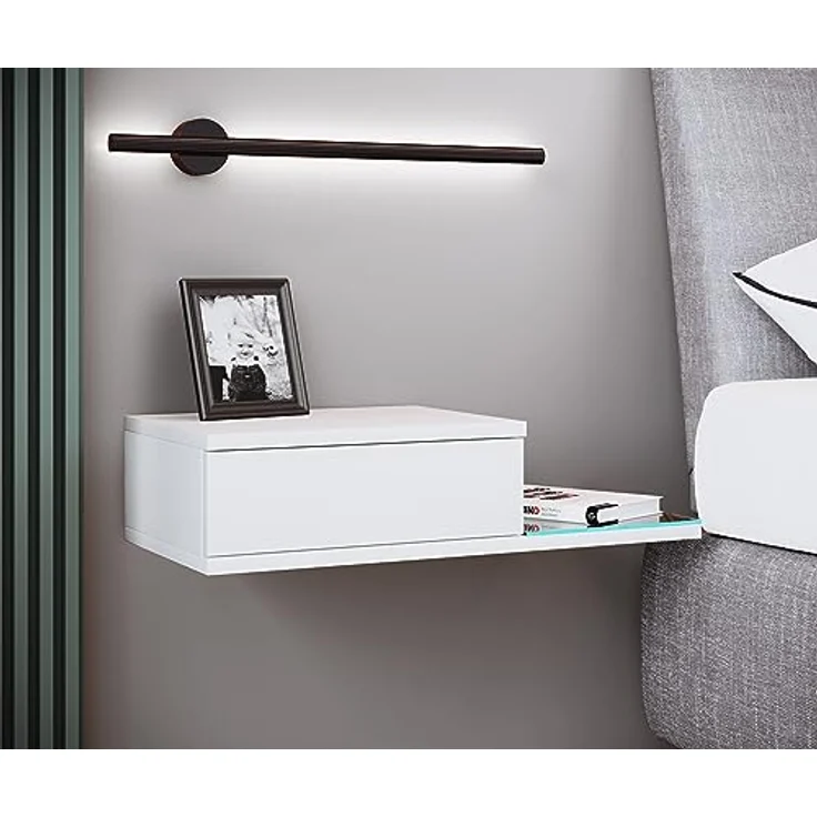 MID.YOU Nachtschrank, Weiß, aus Glas und Holzwerkstoff, 1 Schublade, 65x15x30 cm – Bild 2