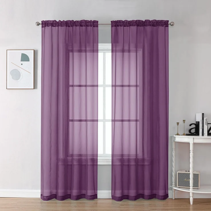 Chyhomenyc Durchsichtige Vorhänge, 213,4 cm lang, 2 Paneele, Stangentaschen, Voile-Vorhänge für Wohnzimmer und Schlafzimmer, 2 Stück, je 106x213 cm (B x L), Pflaumenfarben