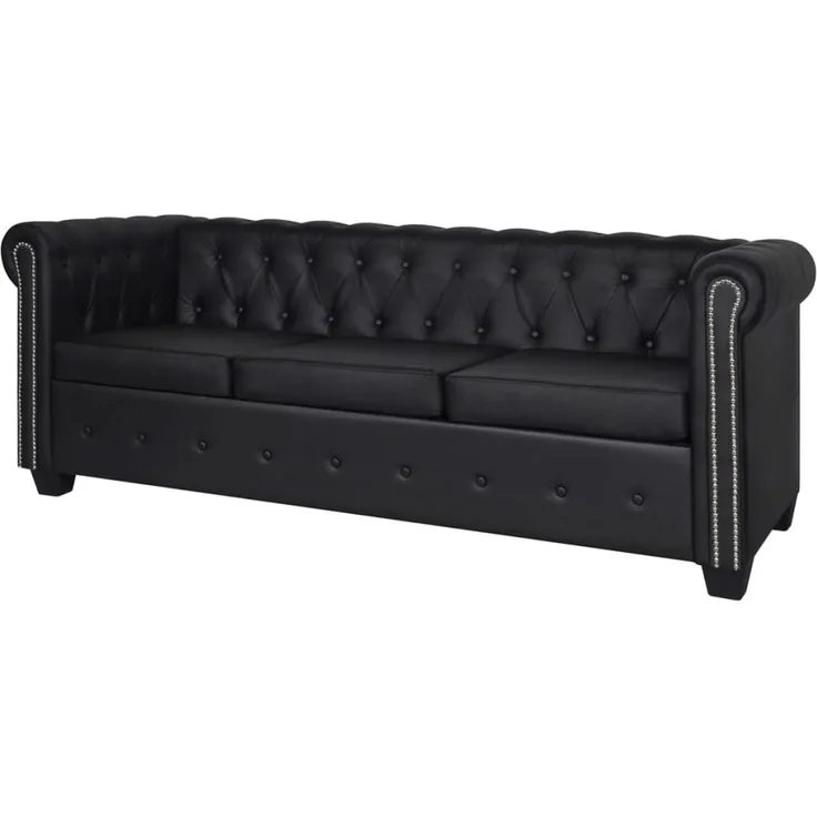 vidaXL Chesterfield-Sofa 3-Sitzer Kunstleder Schwarz 242370