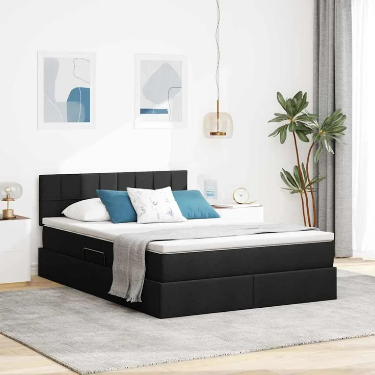 vidaXL LED-Speicherbett mit Matratze Schwarz 140 x 200 cm Stoff 3371150 – Bild 1