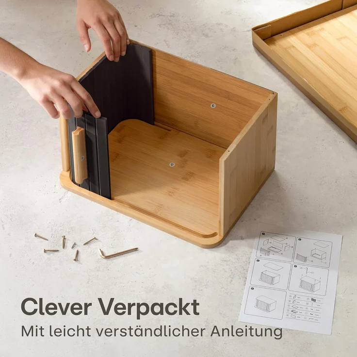 Praknu Brotkasten Brotkasten klein aus FSC® Holz mit Schiebetür - Brotaufbewahrung, Bambus, FSC® Holz - Platzsparend und stilvolle Brotbox für längere Frische – Bild 7