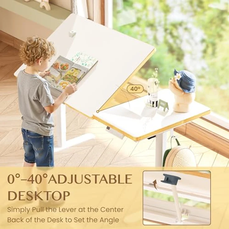FlexiSpot Kinderschreibtisch, Elektrisch Höhenverstellbarer Schreibtisch mit neigbarer Tischplatte mit LED-Höhenanzeige, 3 Speicherplätzen, Kindersicherung, 110x52 cm (SK2 Kindertisch und Stuhl SET) – Bild 9
