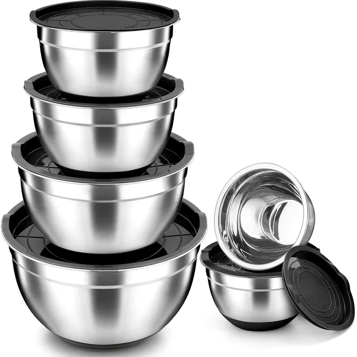 TEAMFAR Rührschüssel Set Edelstahl Salatschüssel 6er-Set 0.7L-4.6L Luftdicht