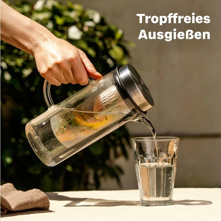SILBERTHAL Wasserkaraffe aus Glas mit Deckel, (1-tlg), für Kalt- & Heißgetränke – Bild 4