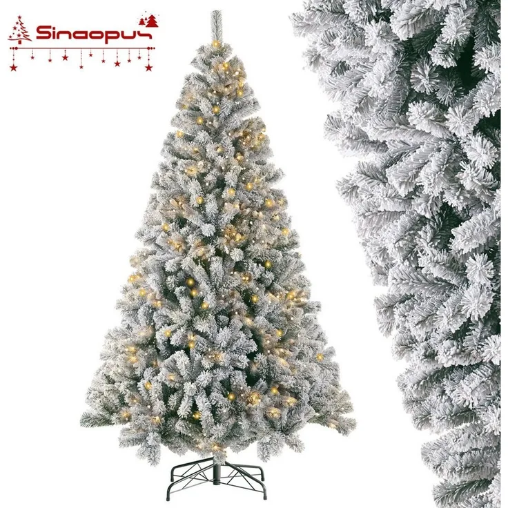 Sinaopus Künstlicher Weihnachtsbaum 180cm/210cm Tannenbaum, Christbaum aus PVC, Weihnachtsdeko, Tannenbaum künstlich, Weihnachtsbaum mit Beleuchtung, Künstlicher Tannenbaum mit Schnee, Premium Weihnachtsbaum naturgetreu, mit Metallständer