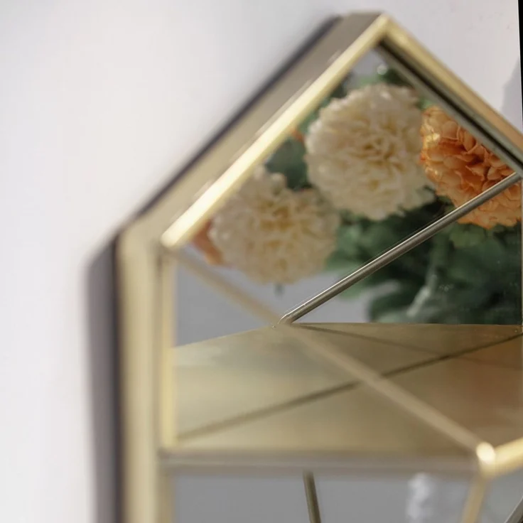 K&L Wall Art Wandspiegel Metall Wandregal Metallspiegel Shabby Chic Hängeregal Goldoptik, geometrischer Spiegel