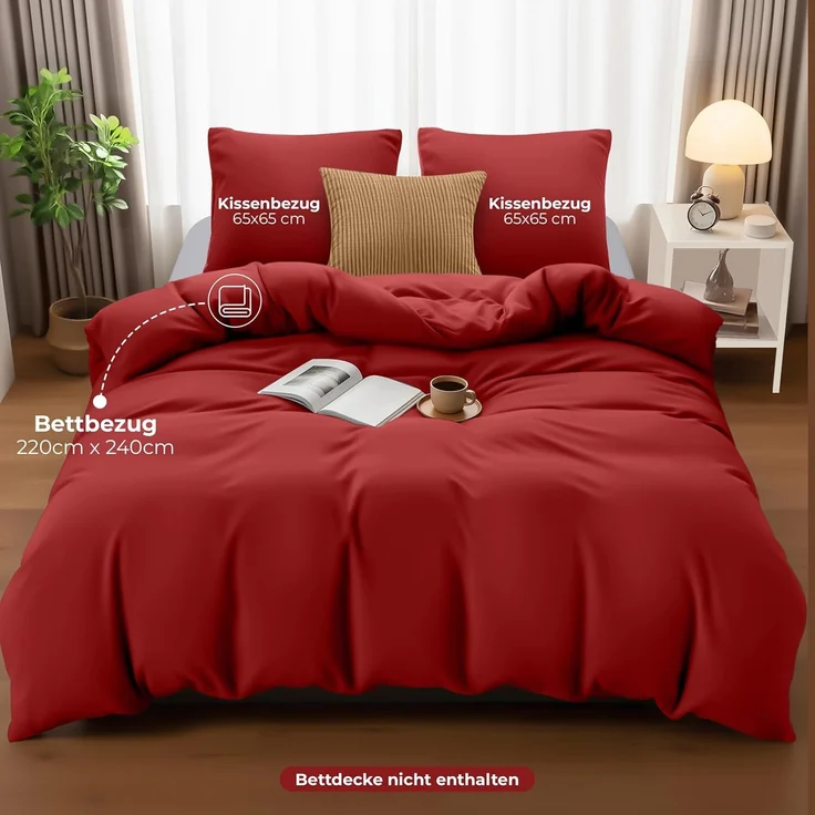 Utopia Bedding Bettwäsche 220x240 Set - Mikrofaser Bettbezug 240x220 cm + 2 Kissenbezüge 65x65 cm - Rot – Bild 4
