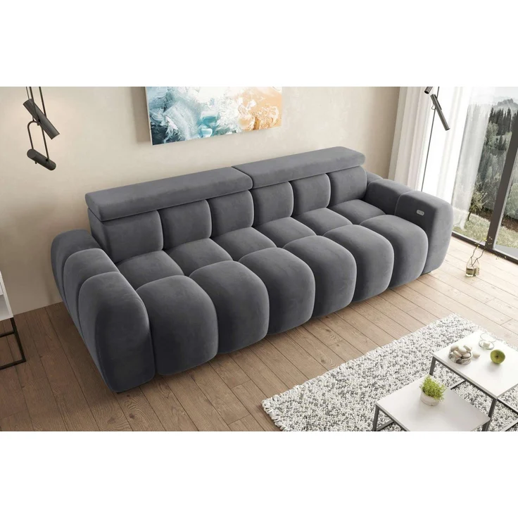 99rooms Alessio Bigsofa Velours TIFFANY Anthrazit mit Sitztiefenverstellung – Bild 2