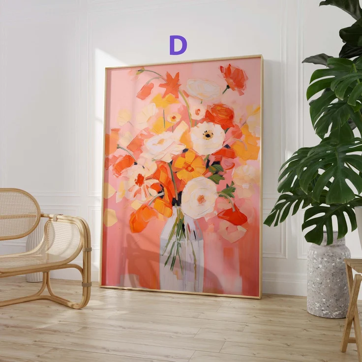 Blumen Poster · Geschenkidee · Korallenrosa Blüten · Romantische Floralkunst Aquarelloptik · Dekoprint ohne Rahmen - D / 80 x 120 cm