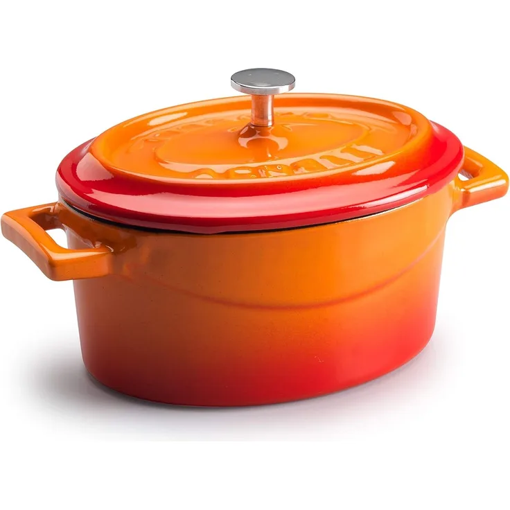 Pentole Agnelli Slowcook Kasserolle oval mit 2 Griffen, aus Gusseisen 4. 8 litri Arancio